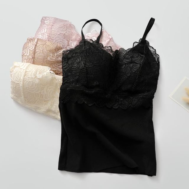 Dazzli-Plain Panel Lace Camisole Top