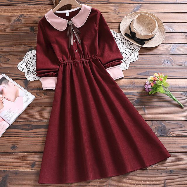 burgundy peter pan collar dress Handmade Vintage Burgundy Mary Jane Kitten Heels main image 0