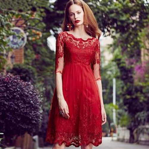 Rosewind Boat Neck 3 4 Sleeve Lace Dress YesStyle