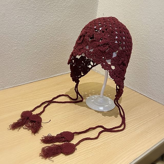 FROME-Crochet Lace Tasseled Trapper Hat