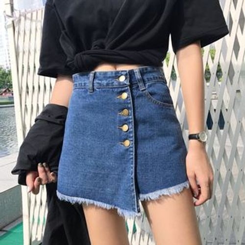 Magimomo - Buttoned A-Line Denim Skirt | YesStyle