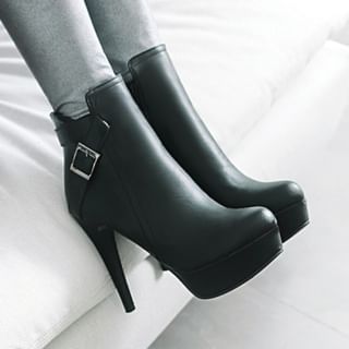 Freesia-Platform Buckled Stiletto Short Boots