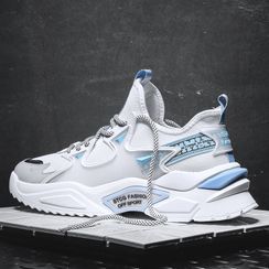 Yeesteps - Lace Up Lettering Mesh Sneakers Yeesteps - Lace Up Lettering Mesh Sneakers