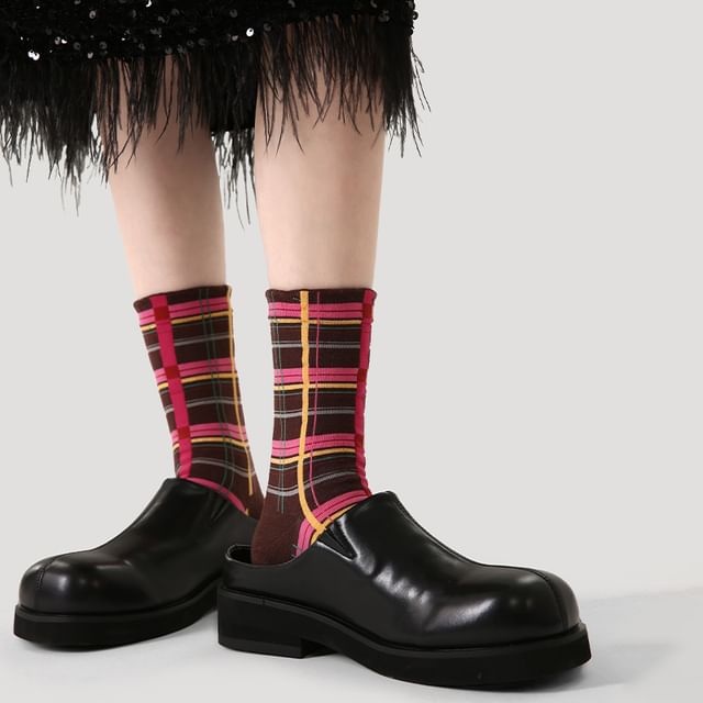 Gentiana-Plaid Crew Socks