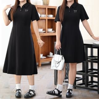 Telipino Elbow-Sleeve Bow Embroidered A-Line Polo Dress Various Designs Sale