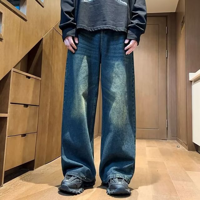 Kenning-Mid Rise Wash Wide Leg Jeans