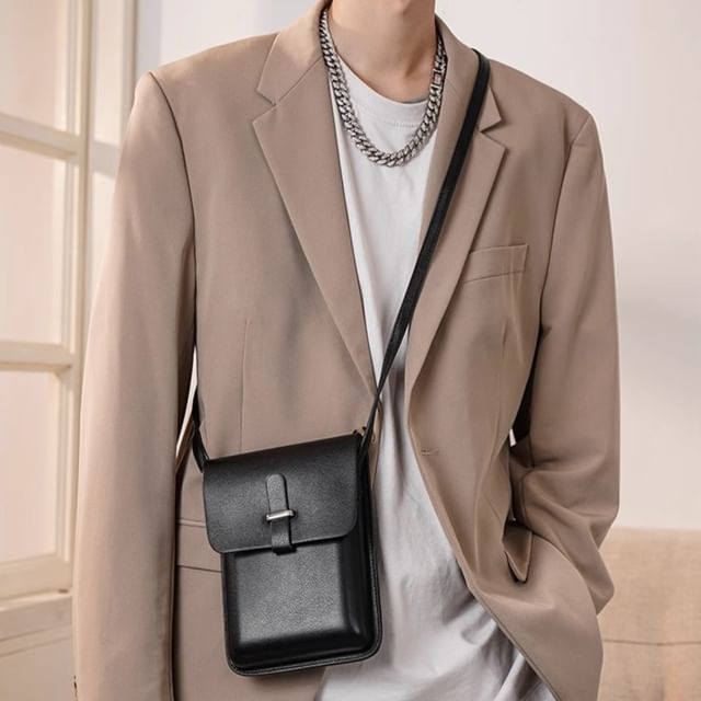 BagBuzz-Flap Faux Leather Crossbody Bag