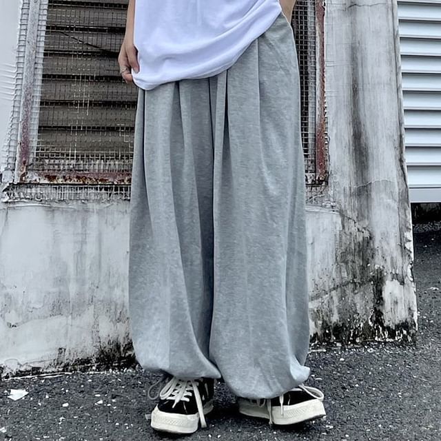 Sisyphi-High Waist Plain Wide Leg Sweatpants