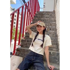 chuu - 'ALL ABOUT' Letter Crop T-Shirt chuu - 'ALL ABOUT' Letter Crop T-Shirt