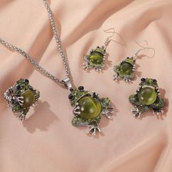 Mulyork - Rhinestone Frog Pendant Necklace / Dangle Earring / Brooch / Ring Mulyork - Rhinestone Frog Pendant Necklace / Dangle Earring / Brooch / Ring