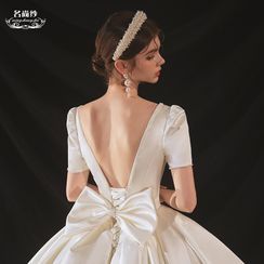 MSSBridal - Short-Sleeve Bow-Back Wedding Ball Gown