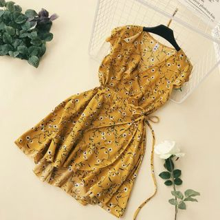 yellow mini wrap dress