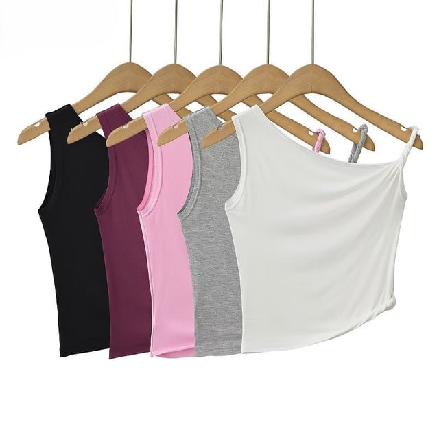 Hollahop-Asymmetrical Neck Crop Tank Top