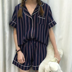 Sadelle - Pajama Set: Striped Short-Sleeve Shirt + Shorts Sadelle - Pajama Set: Striped Short-Sleeve Shirt + Shorts