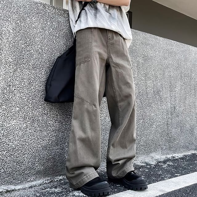 Plummie-Mid Rise Washed Wide Leg Cargo Jeans
