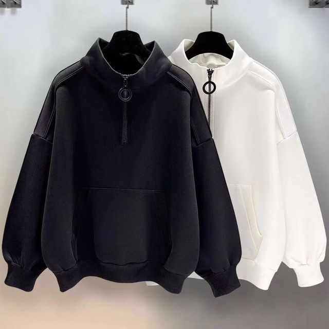 GRAYCIOUS-Semi High-Neck Semi Zip Sweatshirt