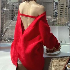 ANNIE'S TOWN - Off-Shoulder Open-Back Sweater