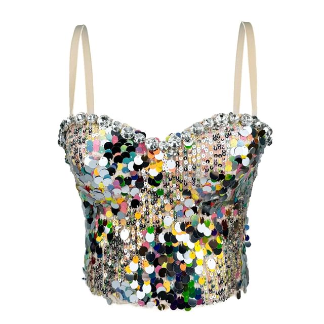Doowex-Sweetheart Neck Sequined Bustier Top