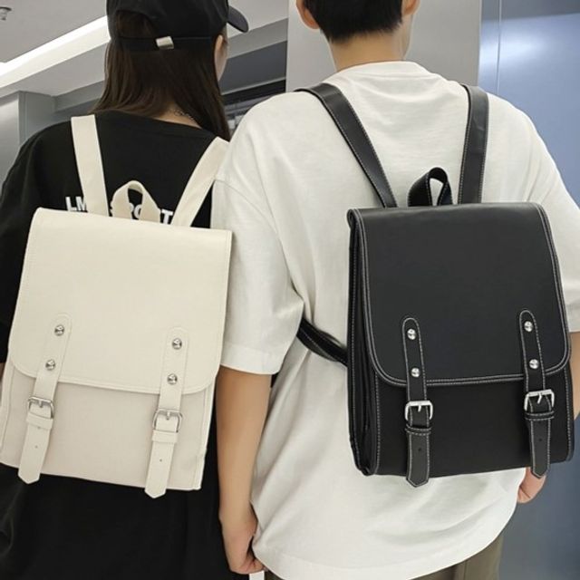 Hikuozy-Faux Leather Flap Backpack