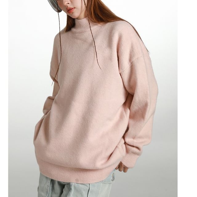 Bay Go Mall-Mock Neck Plain Sweater