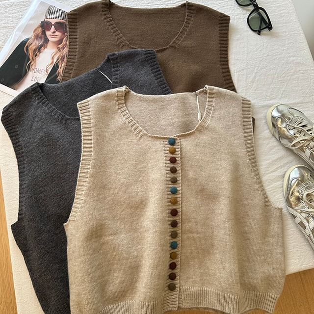 DIYI-V-Neck Button-Up Sweater Vest