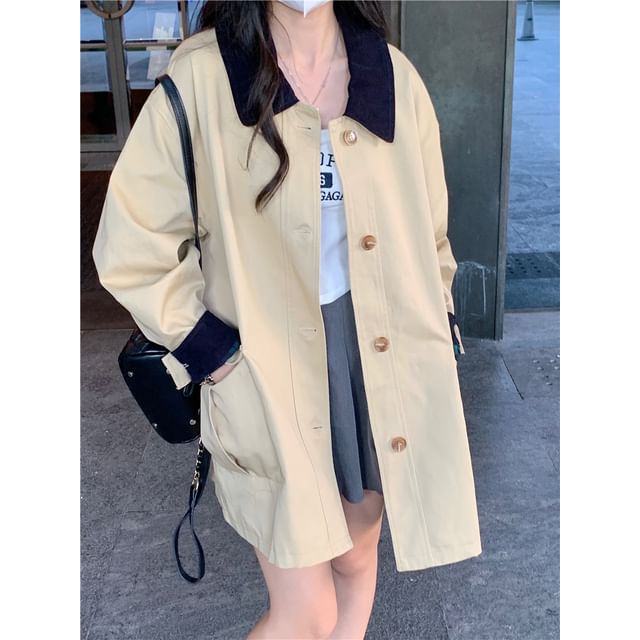 ANORA-Lapel Collar Plain Single Breasted Trench Coat