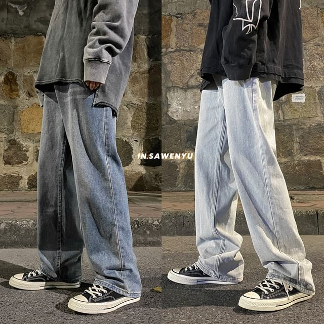 POSI-Mid Rise Washed Wide Leg Jeans