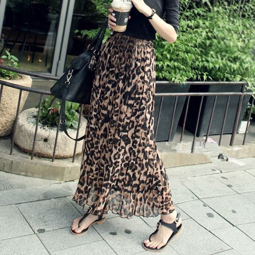 Mimikiss High Rise Leopard Print Midi A Line Skirt YesStyle