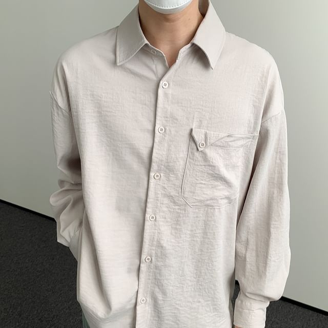 DAZO Studios-Long Sleeve Collared Plain Shirt