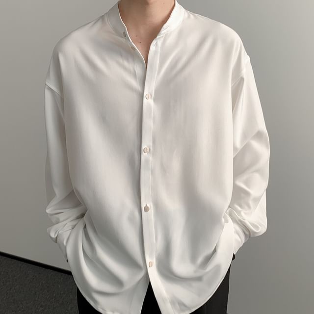 DAZO Studios-Long Sleeve Band Collar Plain Shirt
