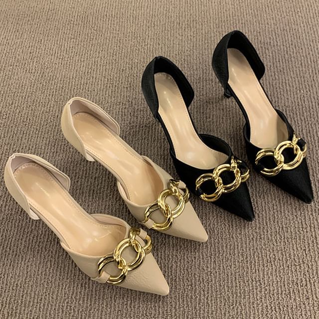 Karlao-Stiletto Pointed Toe Chained DOrsay Pumps