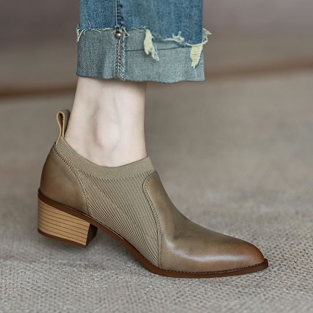 Anran-Block Heel Pointed Ankle Boots