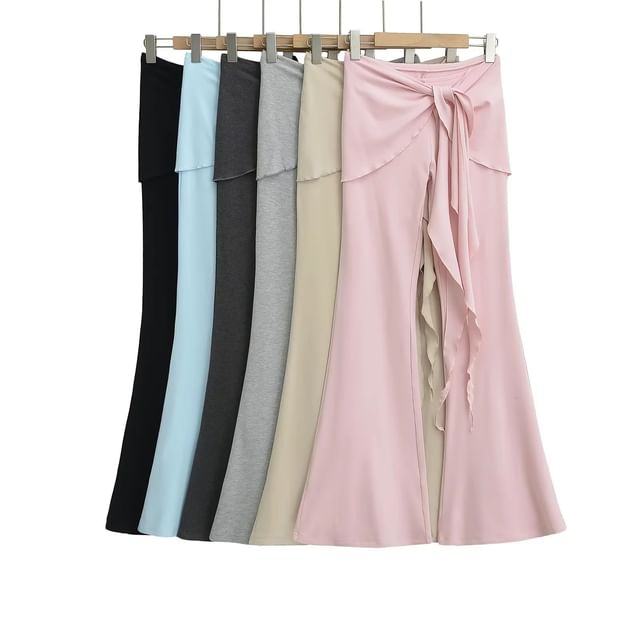 Asiris-Mid Rise Plain Tie-Front Flared Pants