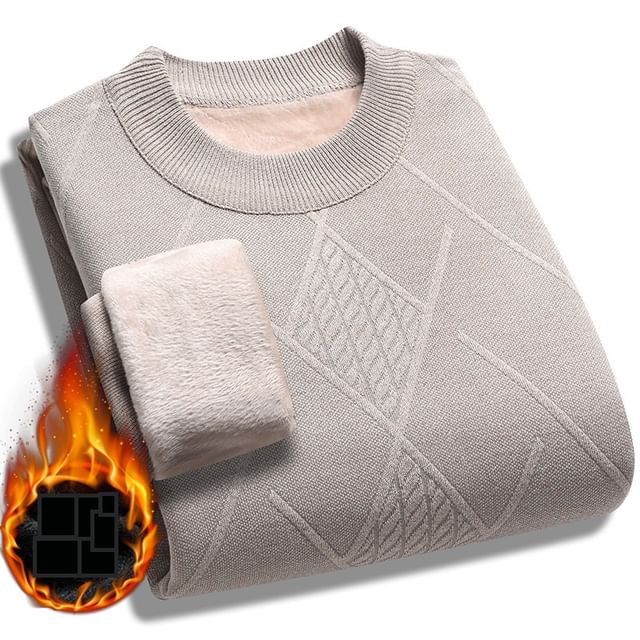 FORSETI-Crew Neck Jacquard Fleece-Lined Sweater