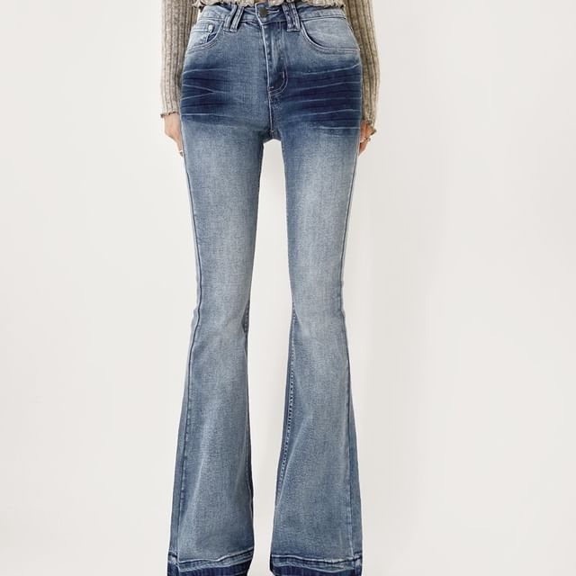 Ulark-Mid Rise Washed Flared Jeans