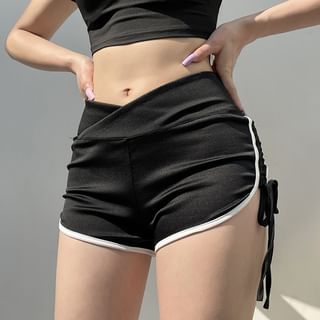 Sosana V-Waistline Low Waist Contrast-Trim Side-Drawstring Mini Shorts