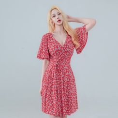 clubber - Floral Print Wrap-Front Dress clubber - Floral Print Wrap-Front Dress