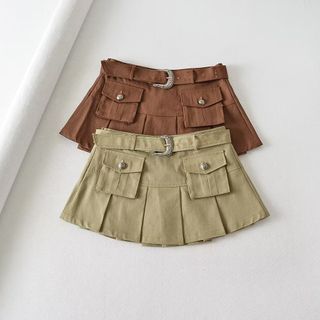 Osion Low Rise Pleated Mini A Line Cargo Skirt