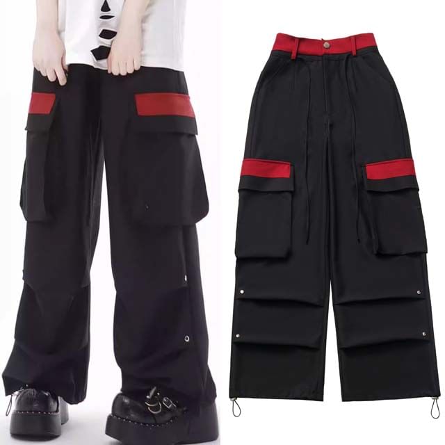 Florimi-High Waist Two Tone Wide Leg Cargo Pants