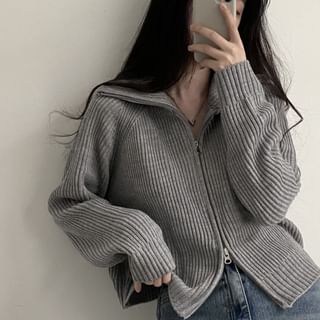 【MODERNIF】Raglan Round Zip-Up Knit Cardigan 5d61eb1c63714984b8421f83c9f568