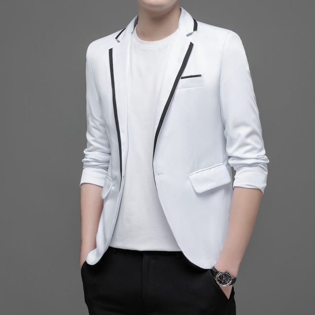 Sheck-Contrast Trim Single Button Blazer