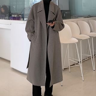 Omozando-Notch Lapel Sashed Midi Coat