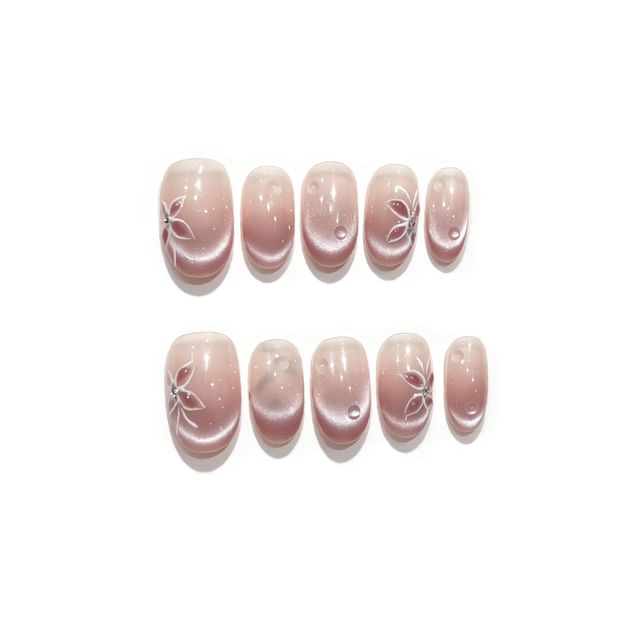 eovda-Uñas Press On con diseño efecto ojo de gato y flores