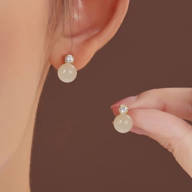 Seirios-Rhinestone Faux Gemstone Stud Earring