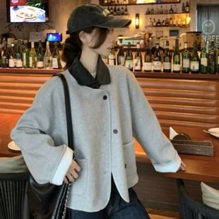 Beem-Contrast Collar Button-Up Shirt Jacket