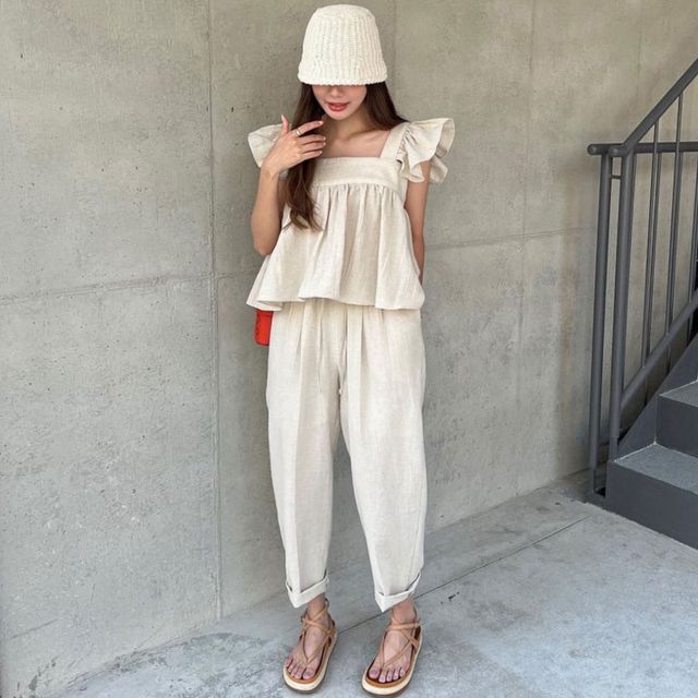 Coris-Cap-Sleeve Blouse Wide Leg Pants