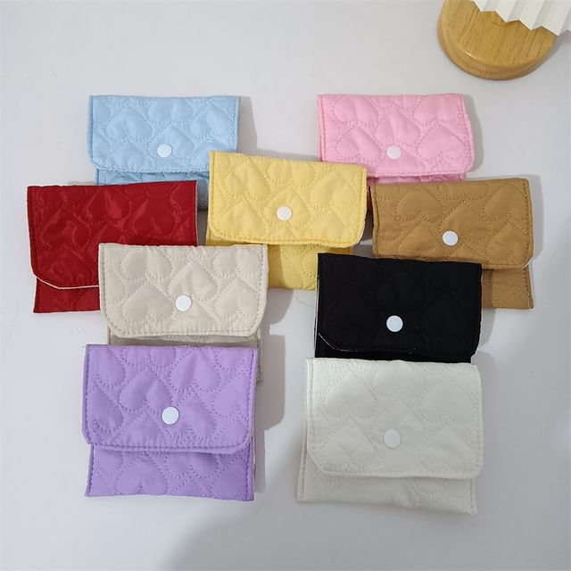 Milha-Plain Quilted Flap Button Sanitary Pouch Coin Purse