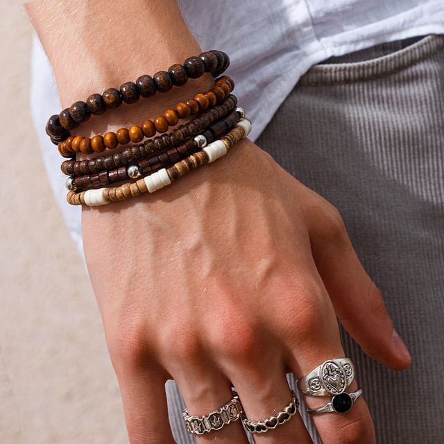 Gretlyn-Layered Wooden Bead Bracelet