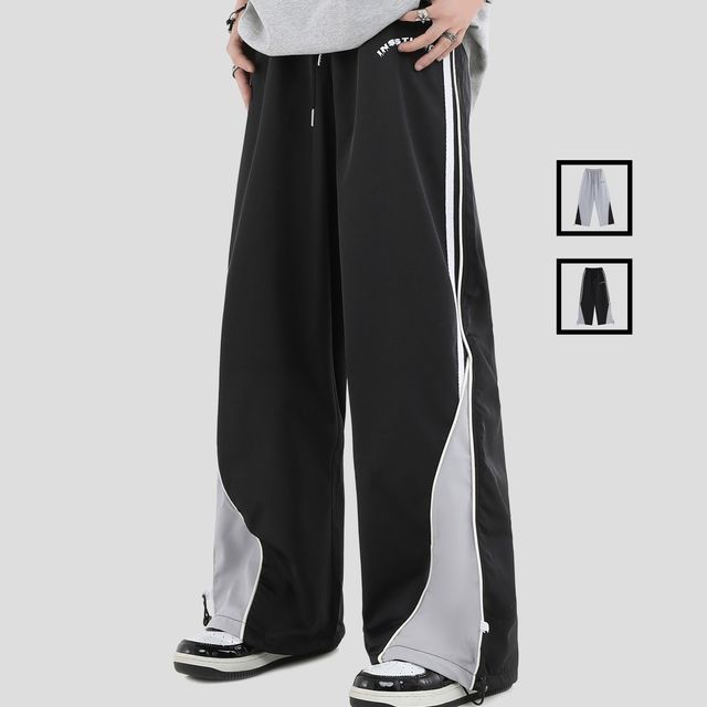 INStudio-High-Waist Drawstring Striped Wide-Leg Pants
