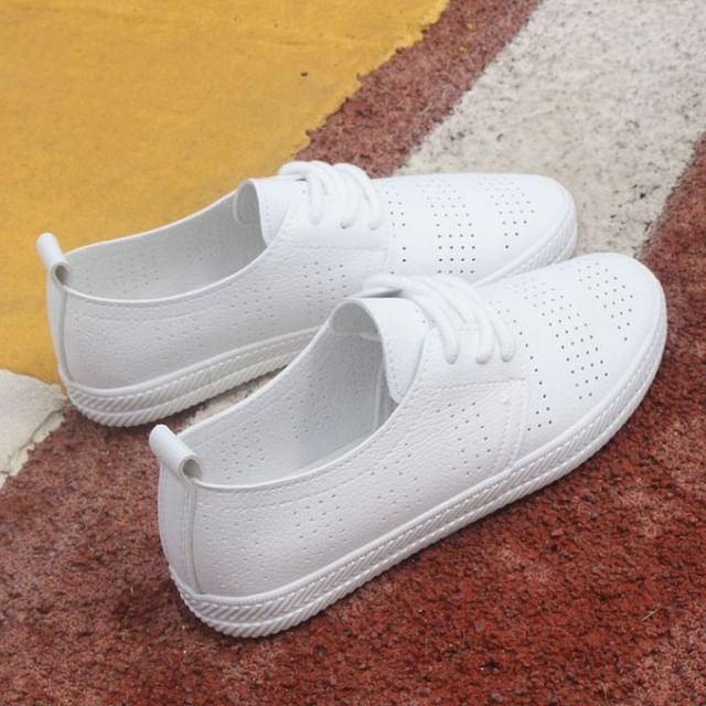 Solejoy-Eyelet Faux Leather Sneakers